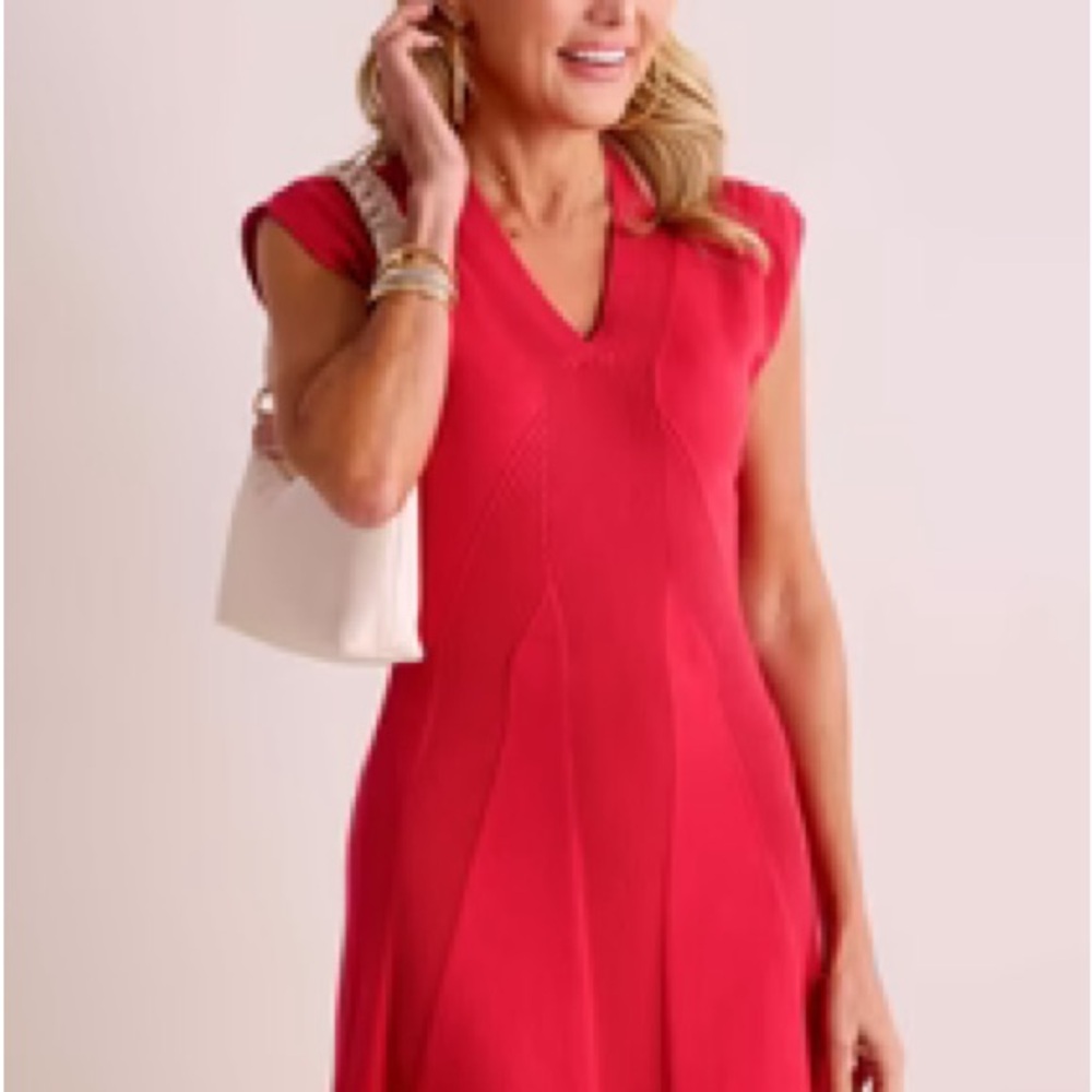 Red A-Line Midi Dress with Flutter Cap Sleeves
